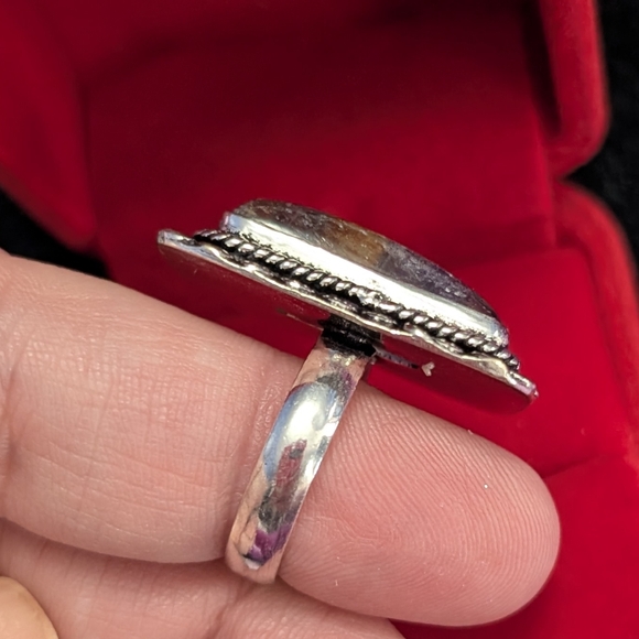 Vintage Artisan Rare Rainbow š Fluorite Set In 925 Silver Size 7 - Picture 7 of 9